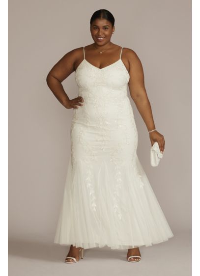 Floral Beaded Sheath Plus Size Wedding Dress - Hours of hand beading create the dreamy bodice